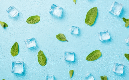 Ice cubes and mint leaves